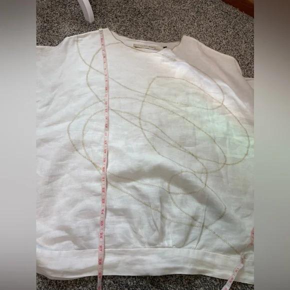 Cynthia Ashby White Linen Cream Abstract Art Stitch Oversized Tunic XL Retail219 - Picture 12 of 12